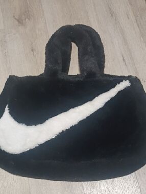 Nike Black Faux Fur Tote with White Swoosh
